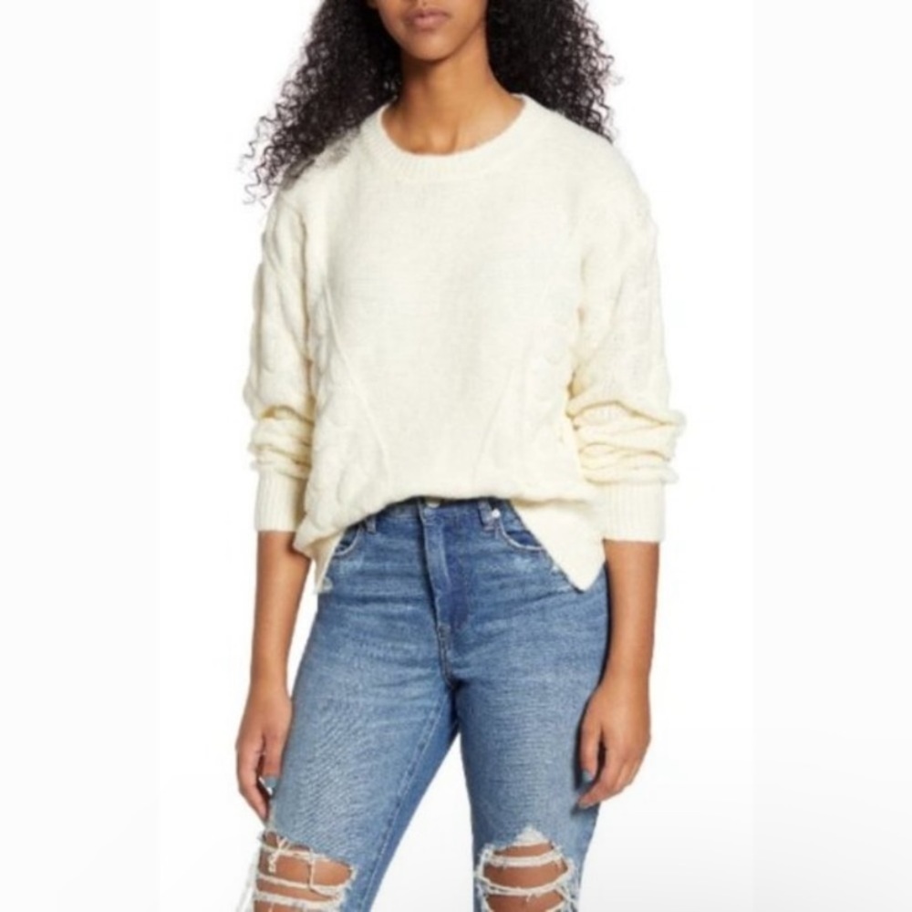 Moon River Dotted Texture Ivory Sweater